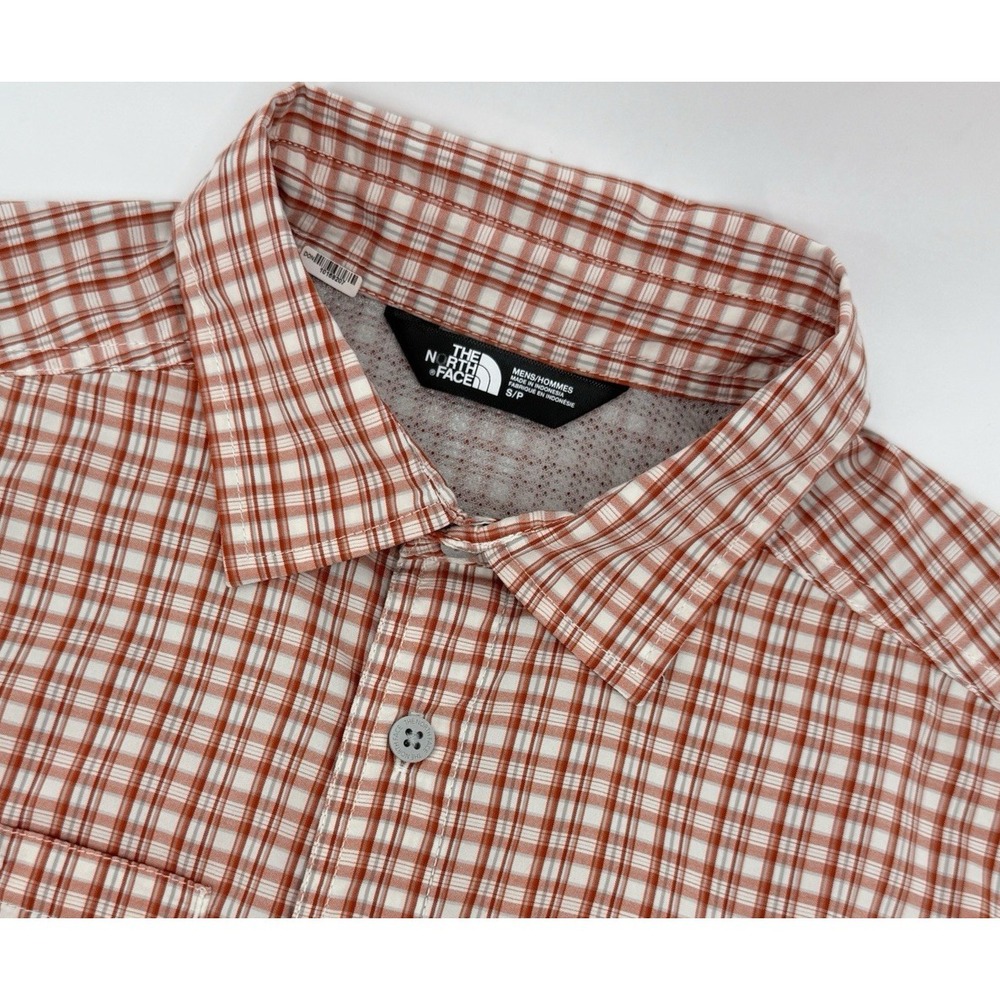 The North Face Trail Shirt Mens Small Orange Plaid Vented Hiking Fishing Outdoor